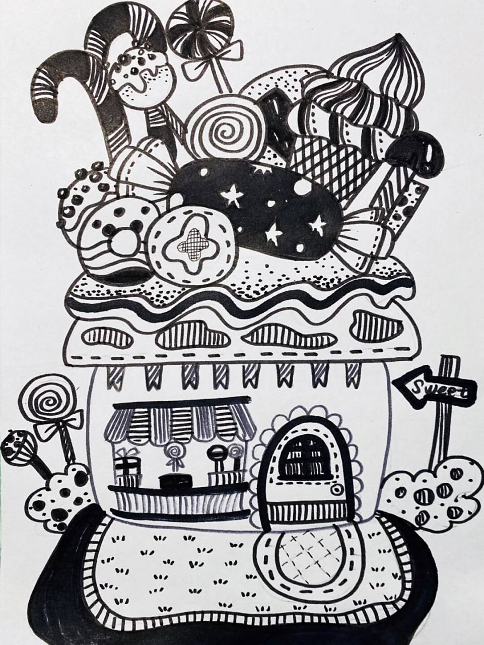 线描糖果屋 #线描##糖果屋##房屋##糖果