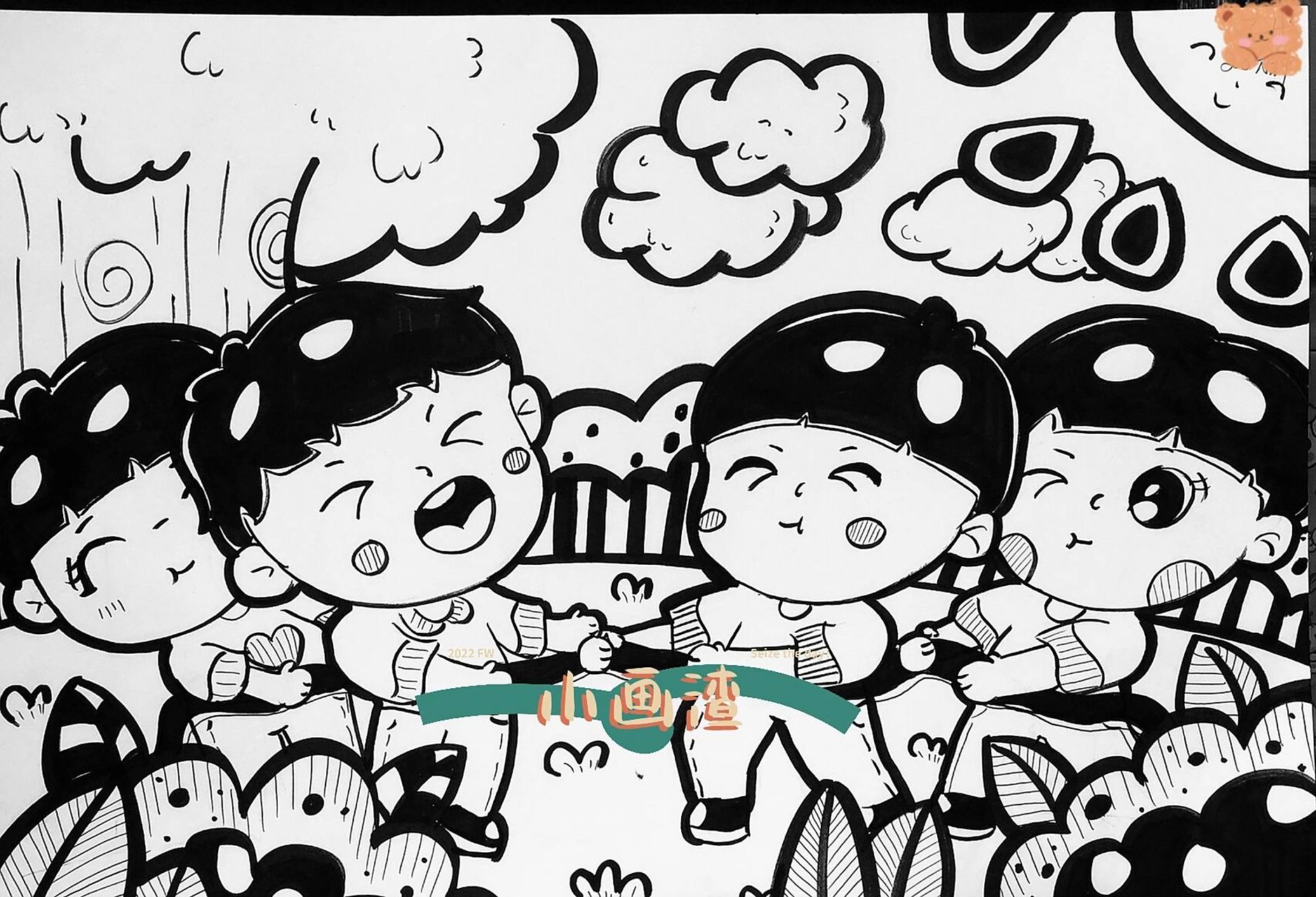 儿童主题画《拔河比赛》