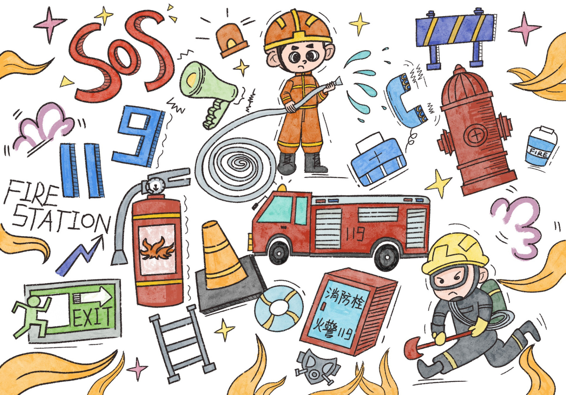 插画|消防员简笔画9969020302 procreate简笔画练习 可爱的