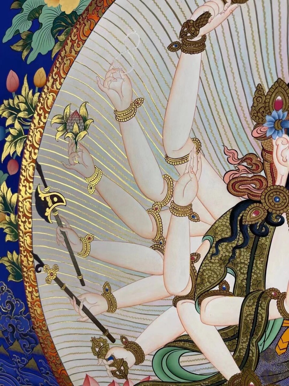 大唐卡/尼泊尔 准提 【顶级蓝唐】-《准提佛母》 尺寸55x75cm,尼泊尔