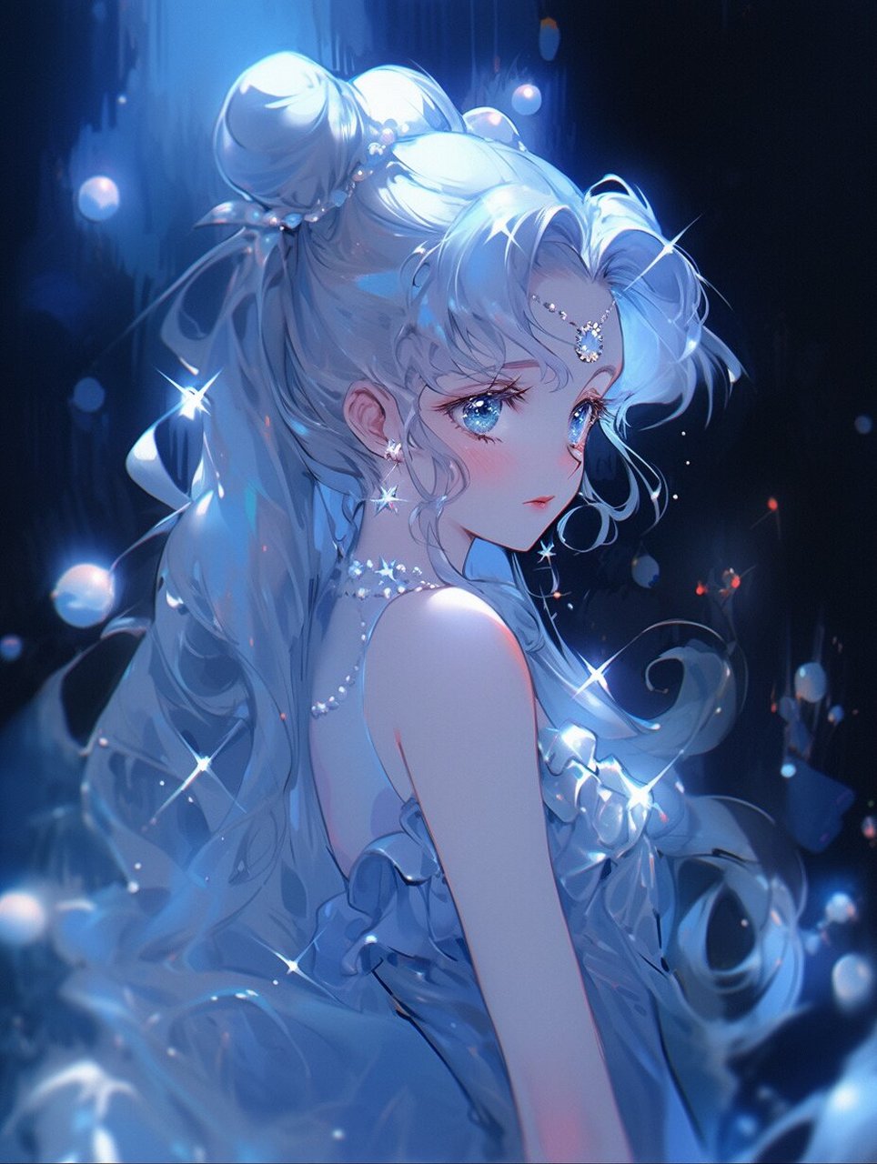 壁纸16|蓝色系美少女97亮度调最低有惊喜 闪闪发亮的海蓝色头发