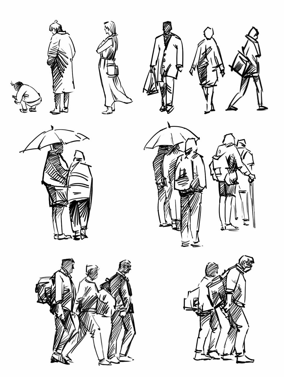 【干货】手绘常用人物配景的画法 适合收藏 建筑风景课街景人物配景