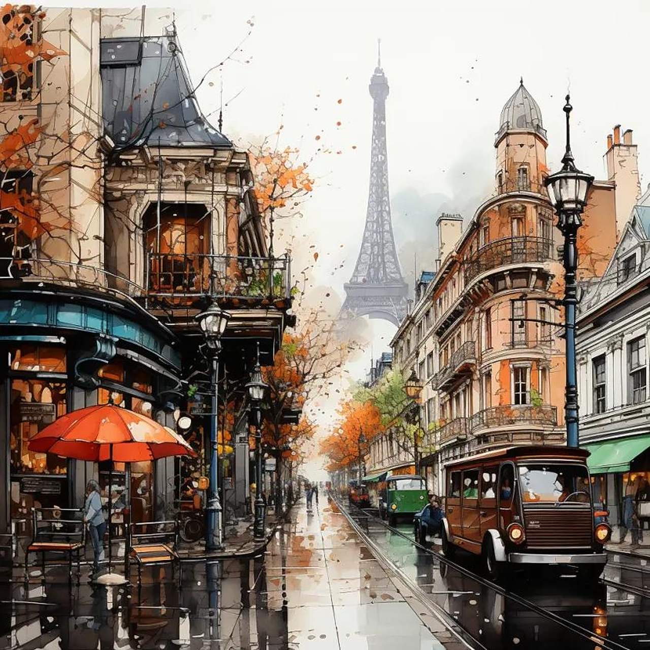 水墨素描巴黎街景 ai绘画高清图片头像风景