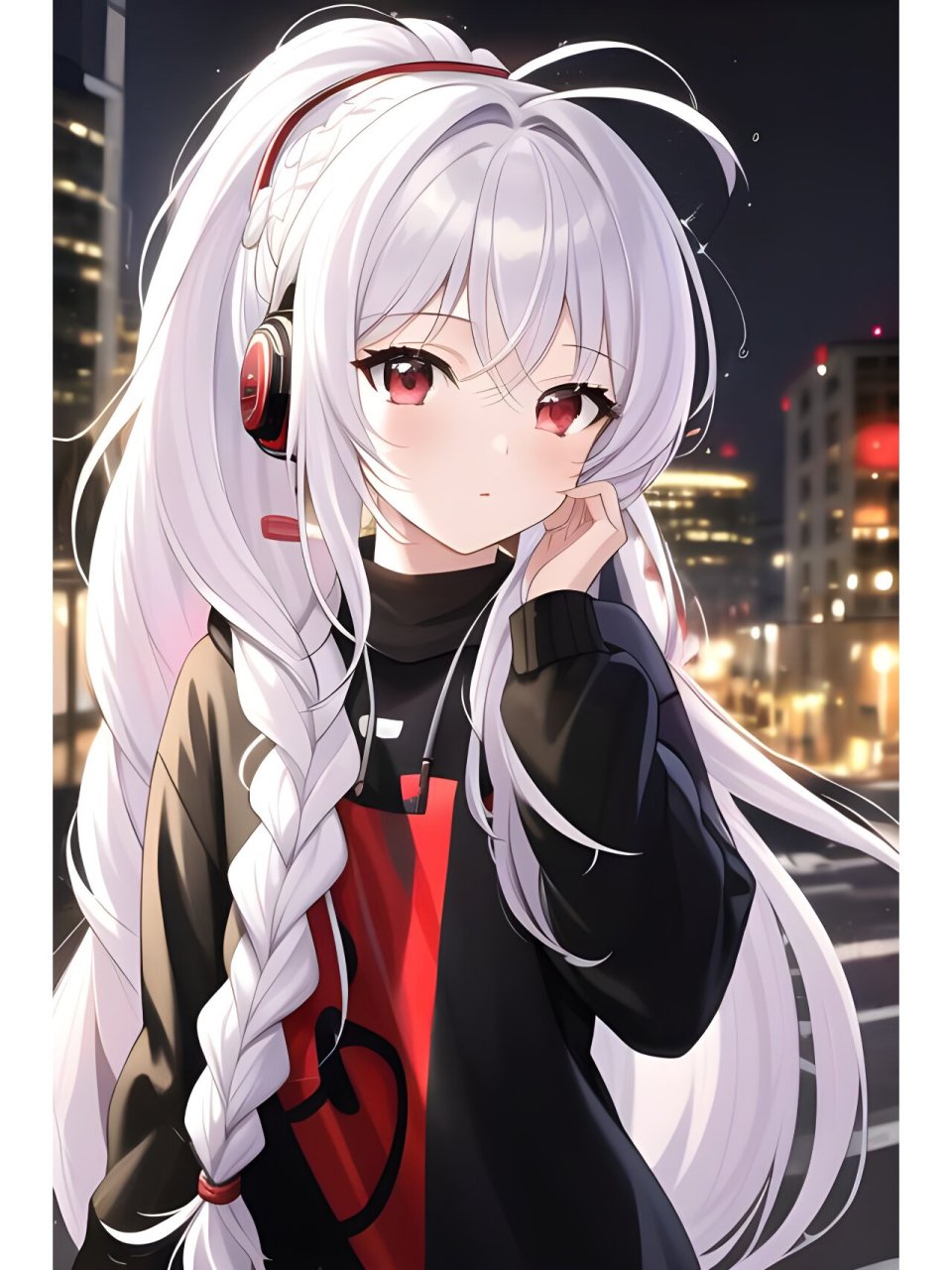 夜晚戴耳机的优雅女孩,动漫二次元绘画人物 #西安随手拍#0202#二