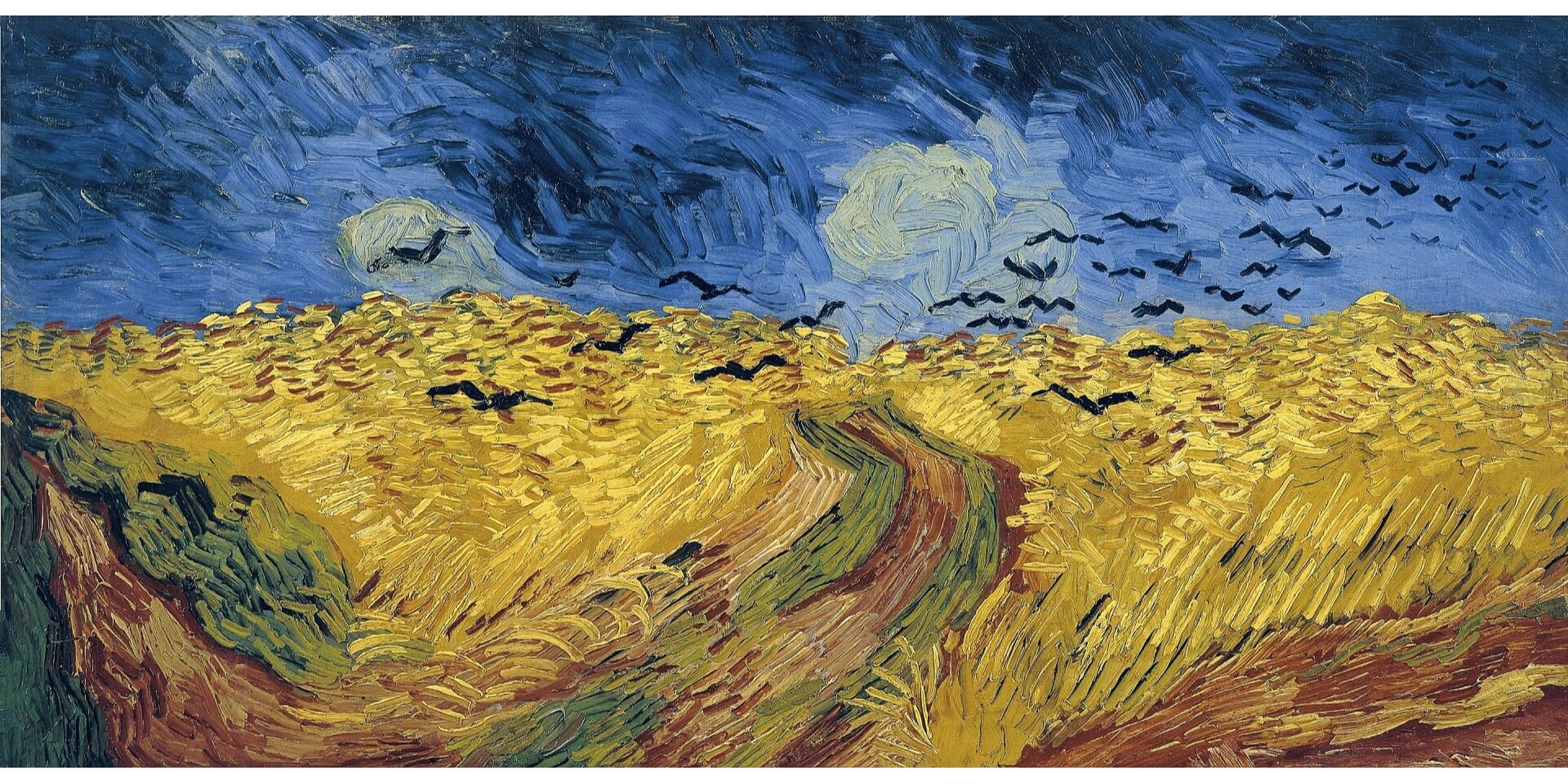 96世界名画欣赏|梵高 麦田群鸦 99原名:《wheatfield with crows