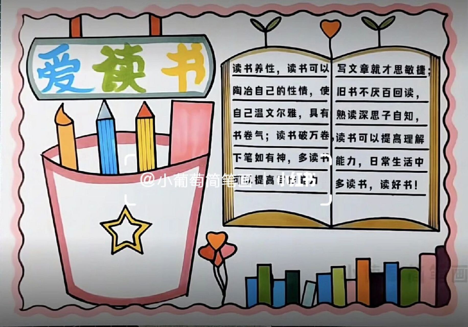 读书小报/读书手抄报/世界读书日手抄报 简单好看又好画喔