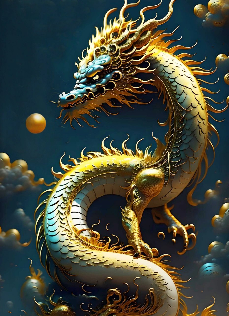 单龙戏珠 #ai插画# #艺术# #双龙戏珠# #十二生肖# #国风插画# #国潮