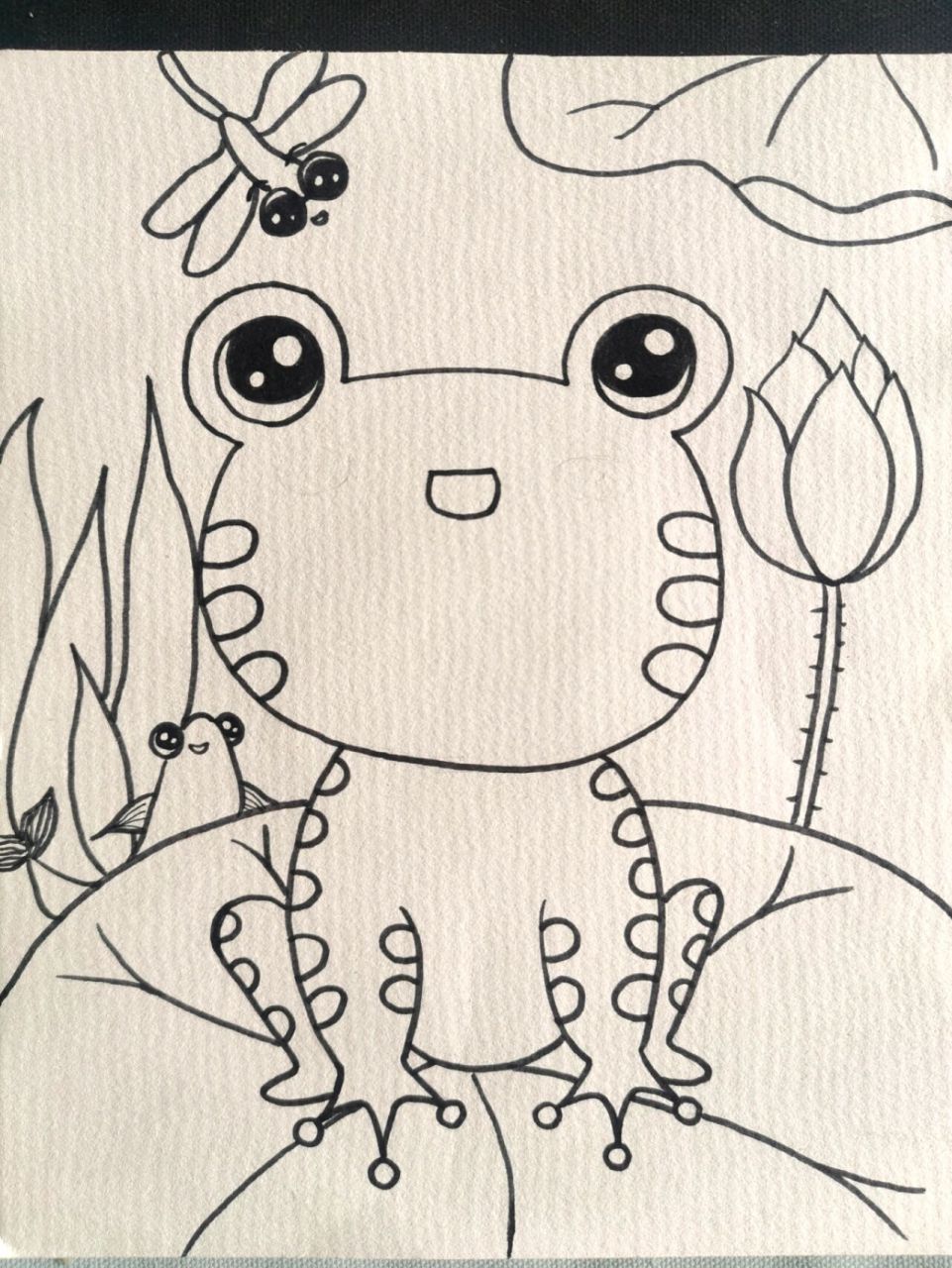 小青蛙儿童画 | 附过程图 小青蛙,小蜻蜓,小鲤鱼都在一起开心地玩耍 4