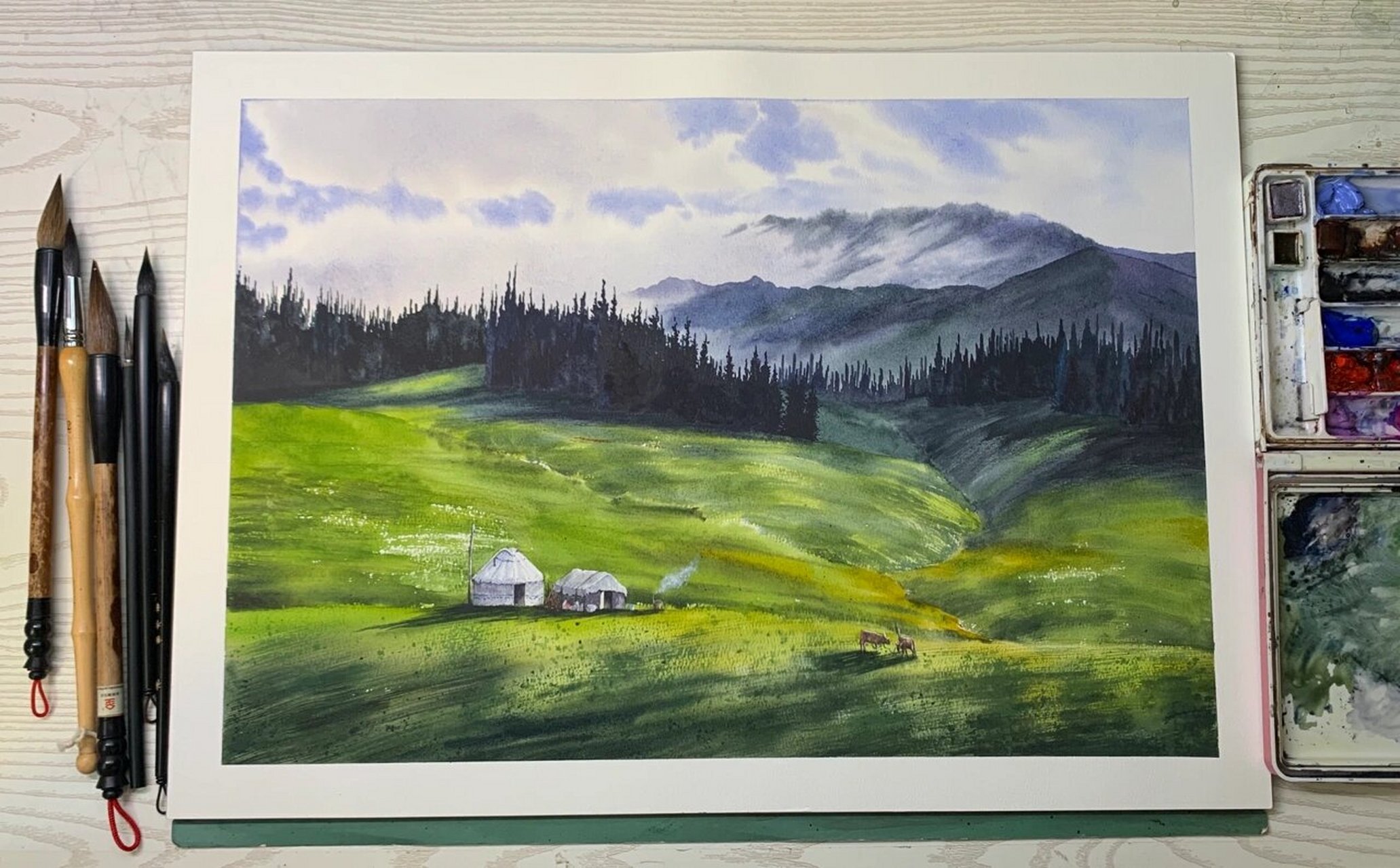水彩画 我的大新疆-夏 终于搞完了 都是4k纸,有成就感