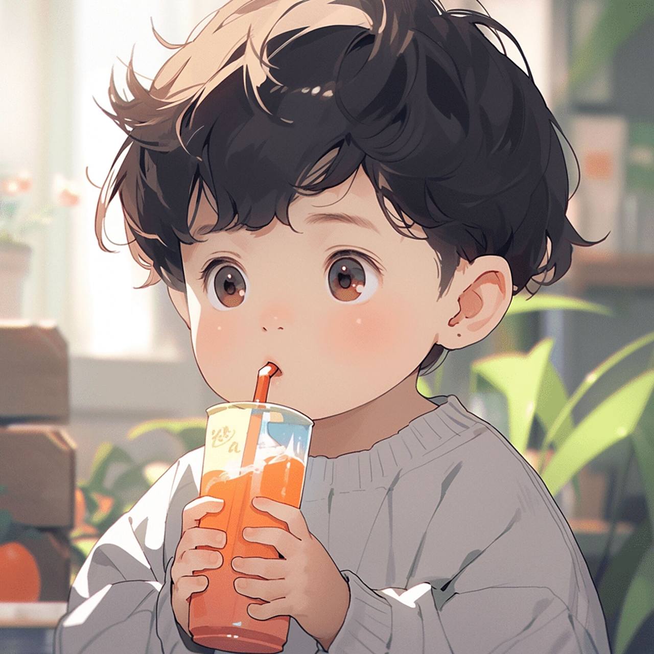 男生头像 | 喝奶茶的小男孩