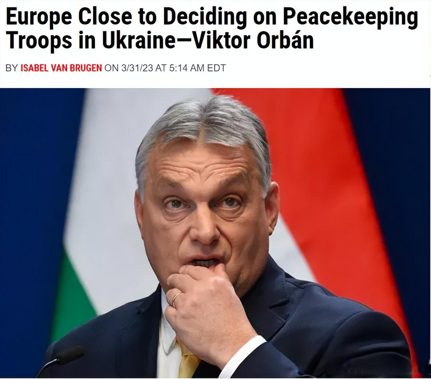 在电台讲话中,匈牙利总统欧尔班称,欧盟已经接近于向乌克兰讨论派遣"