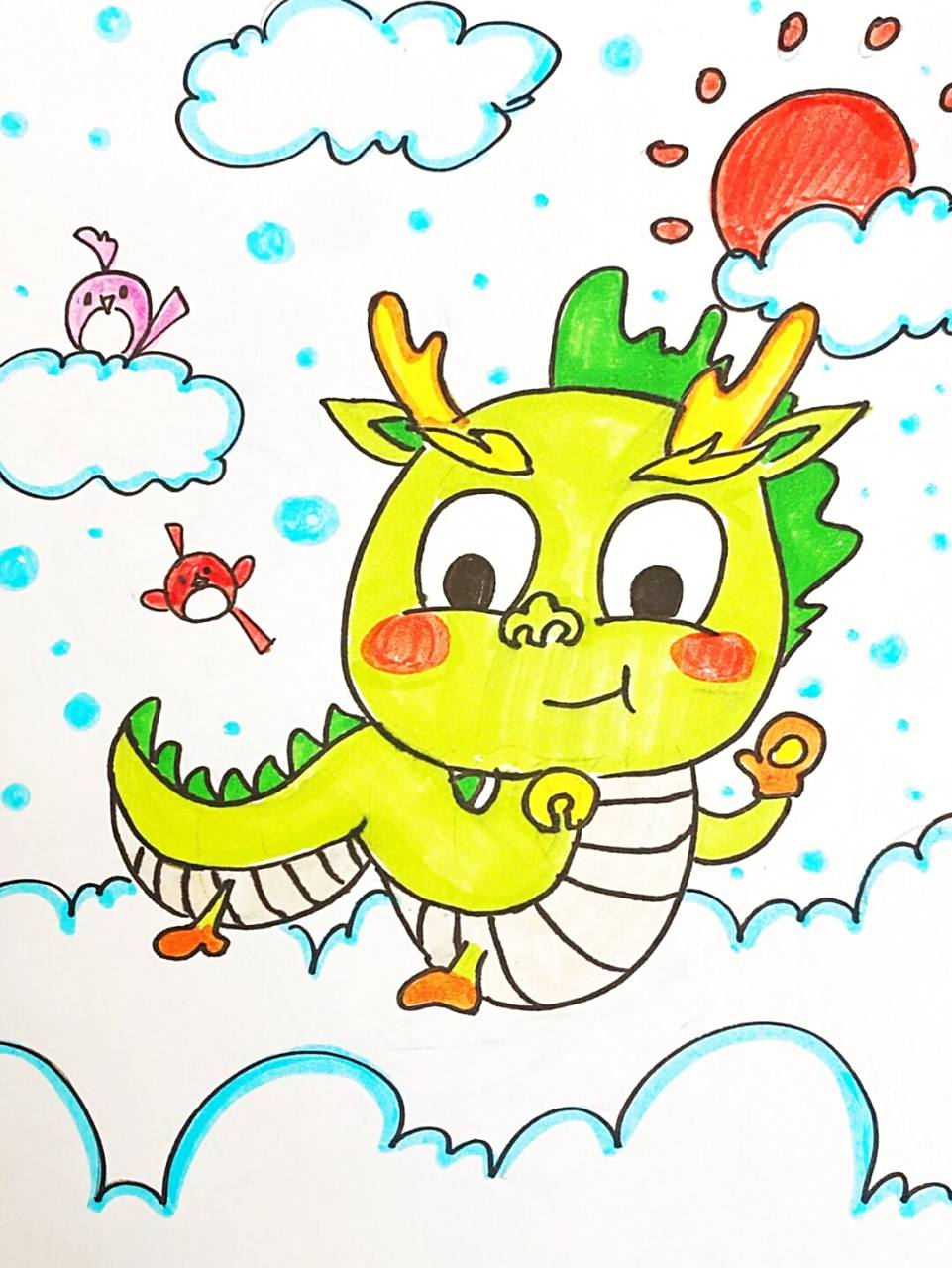 龙儿童画 #马克笔# #卡通画# #儿童画# #小龙儿童画