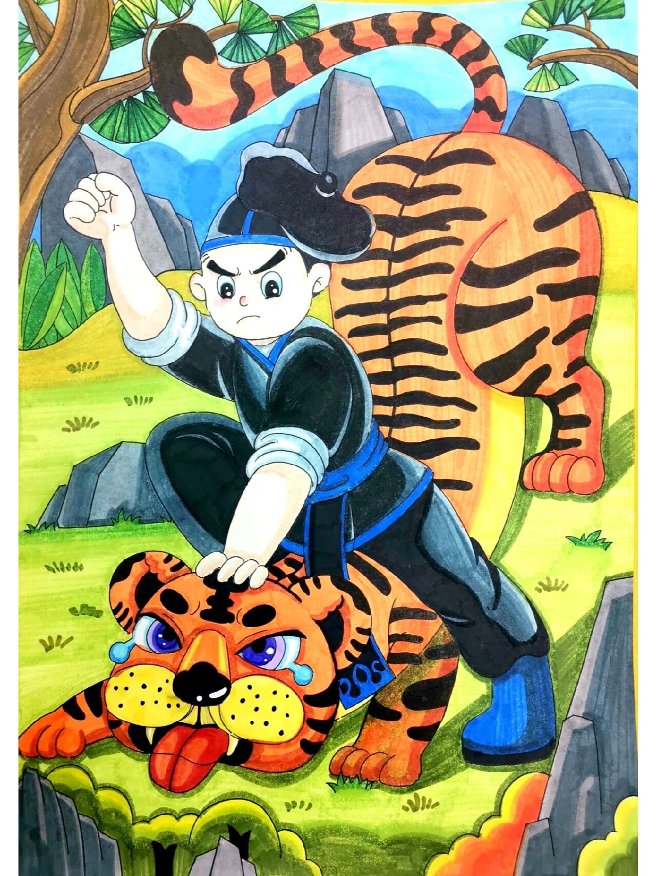 武松打虎主题儿童画