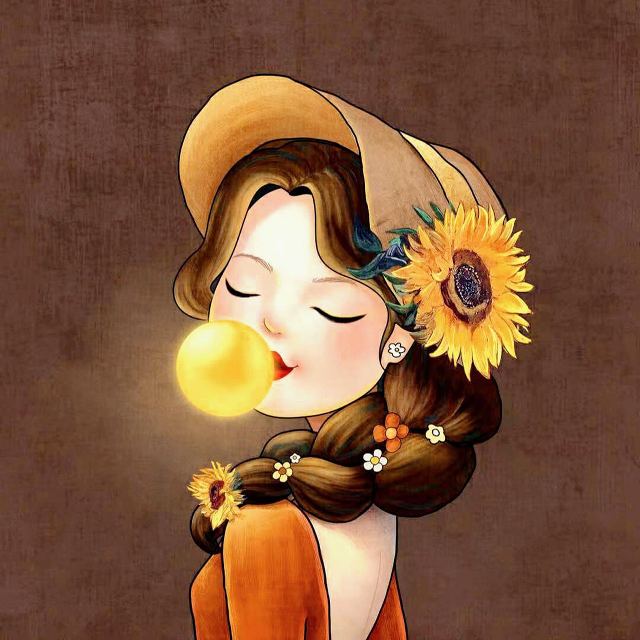 手绘头像吹泡泡糖的小女孩 相信我,我们可以更快乐,童真只是一种态度.