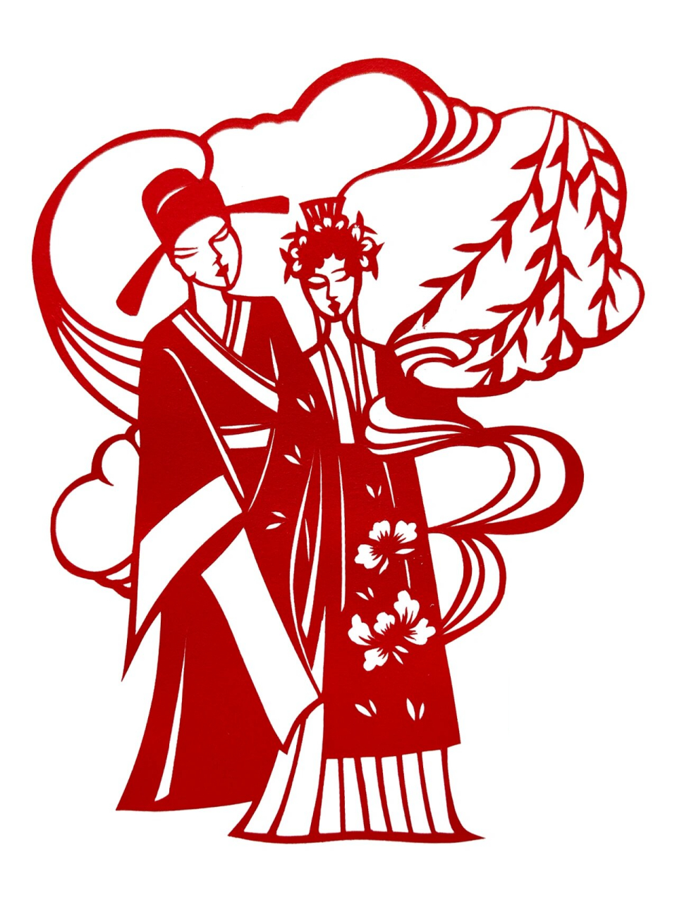 戏曲故事剪纸《牡丹亭》 南安太守杜宝的女儿杜丽娘,私出游园,触景生