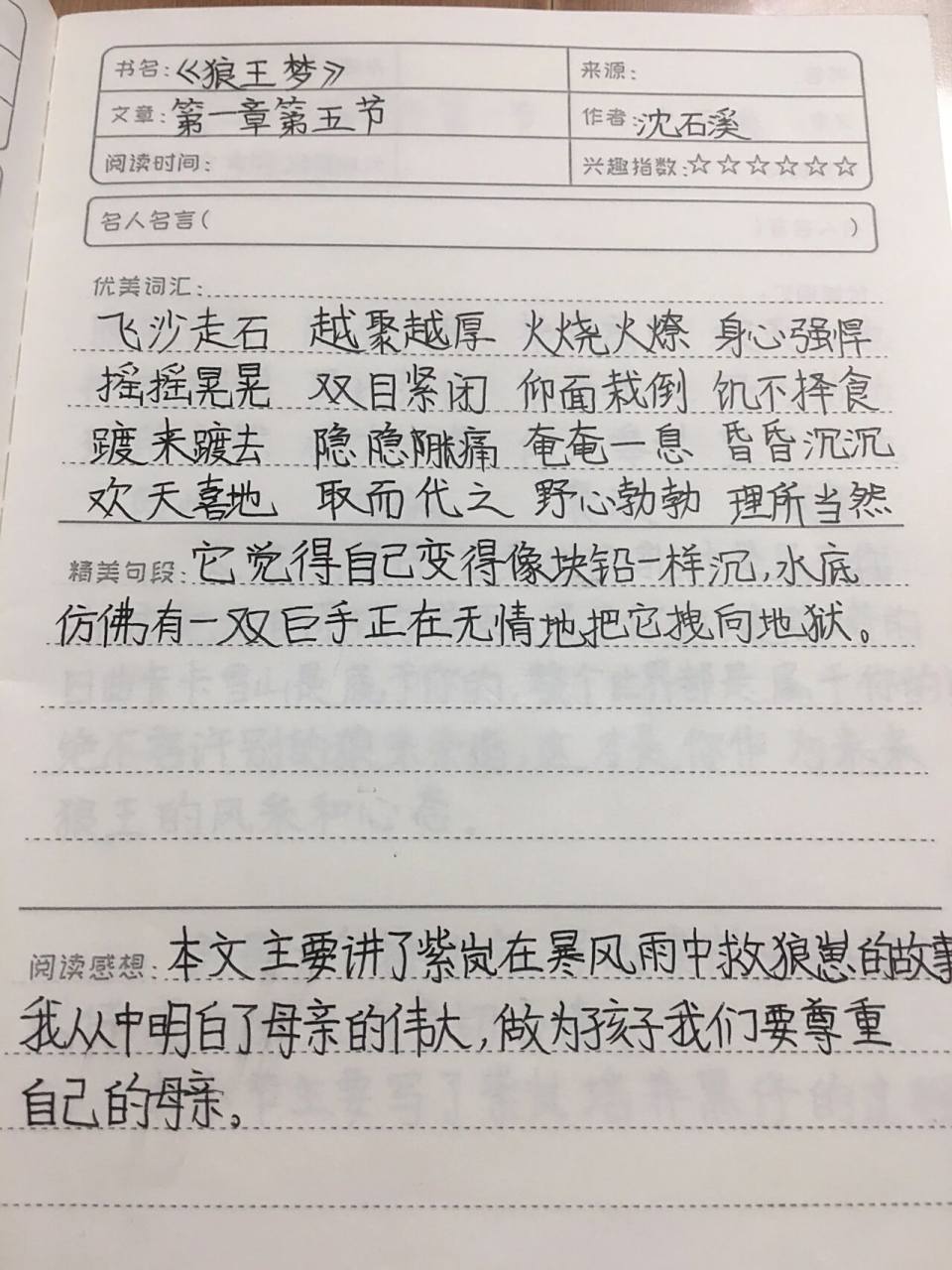 五下必读书目《狼王梦》读书笔记 感谢大家的支持!