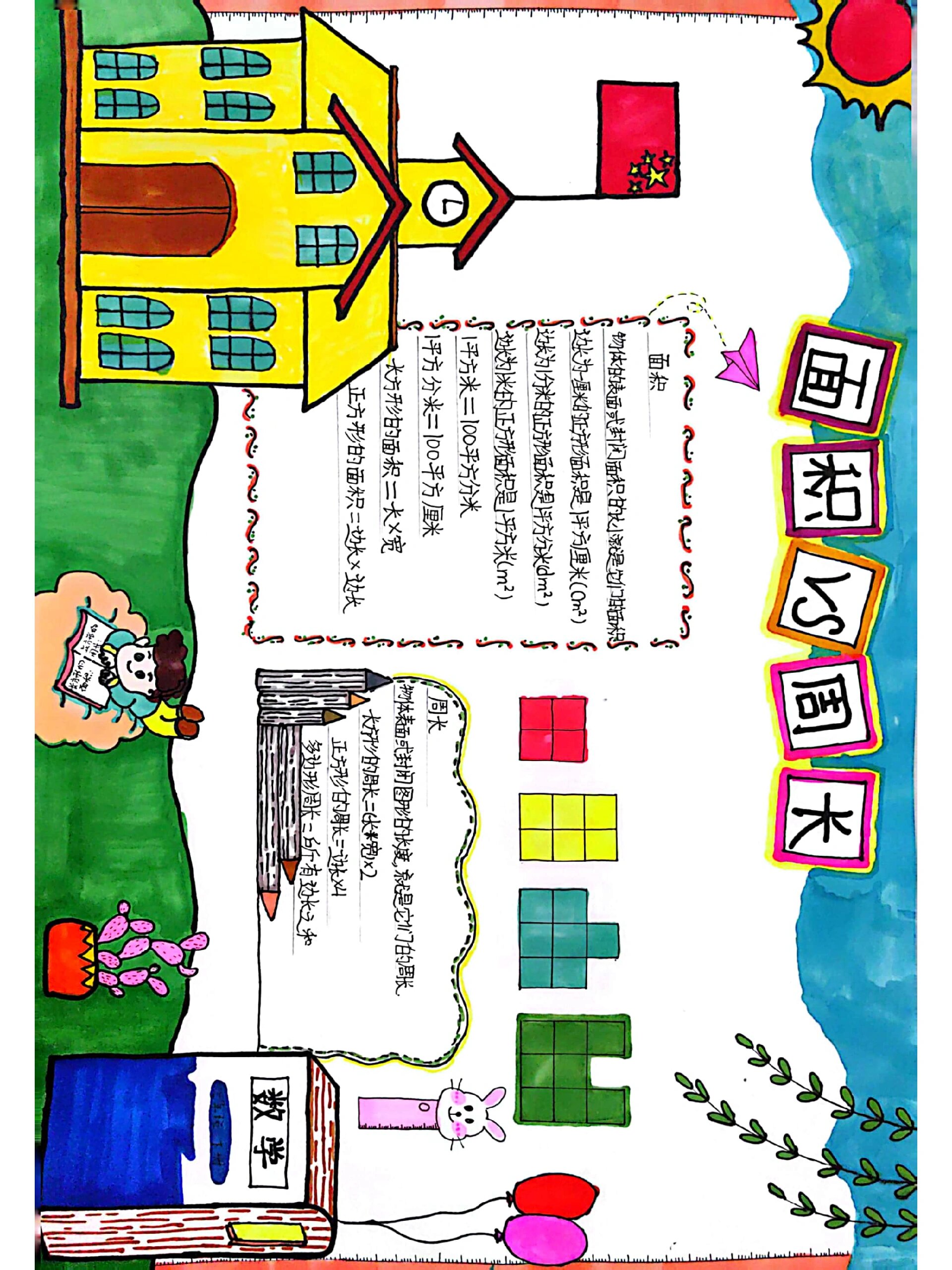 数学手抄报《面积vs周长》附线稿 小学生数学手抄报