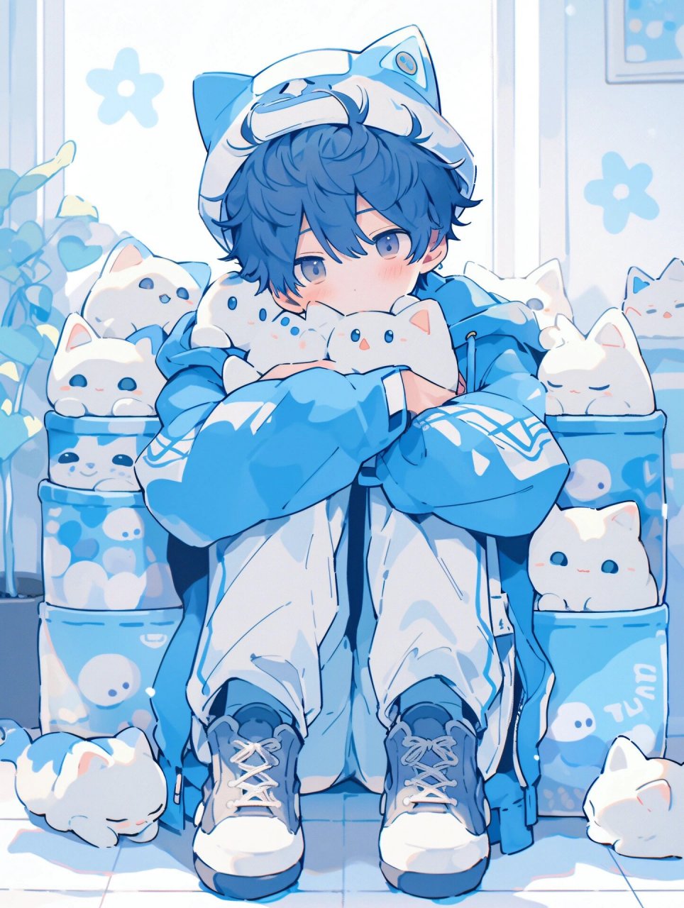 02蓝白纯色系|爱宅家里的猫系男生