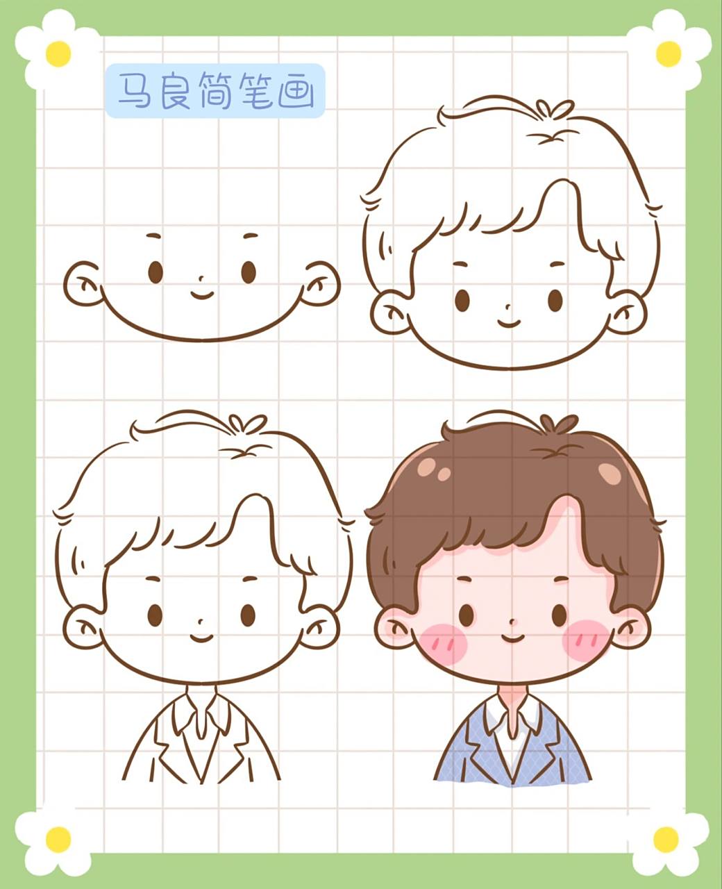 原创男孩头像教程零基础卡通男生简笔画插画                    要