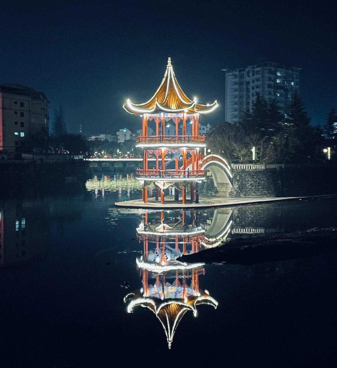 手机随拍|宁强三角洲凉亭夜拍 晚上散步的时候路过刚好看见 就掏出