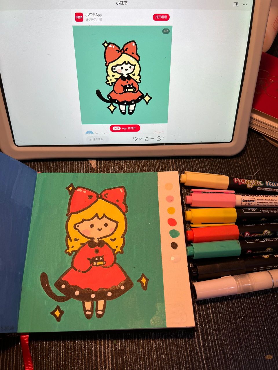 丙烯马克笔画 昭和风小女孩 临摹
