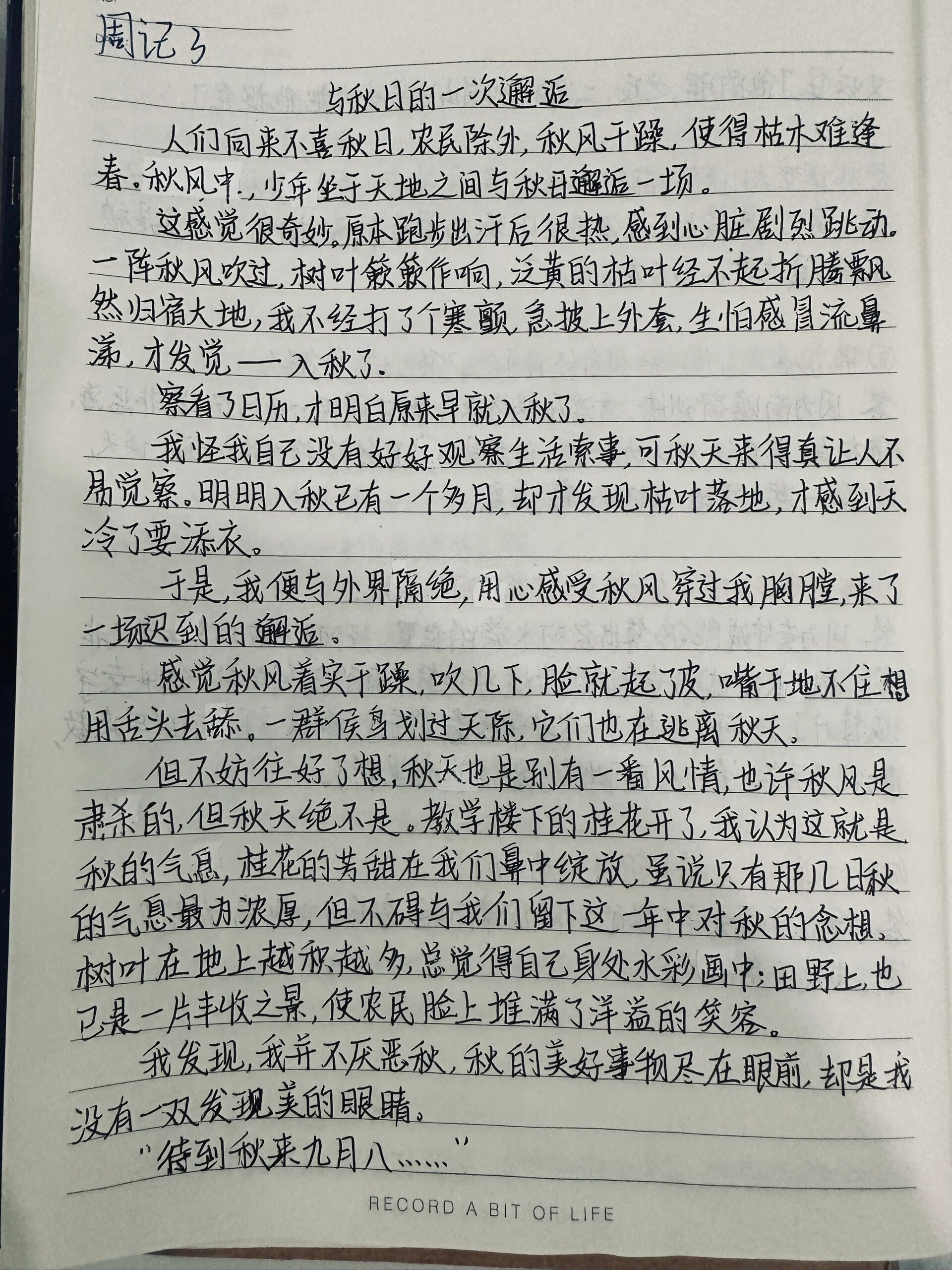 周记作文《与秋日的一场邂逅》