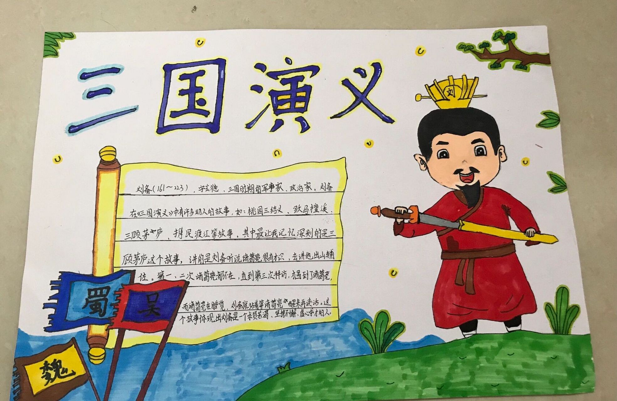 三国演义——刘备 外甥的手抄报作品 老师说,读一篇课文,把喜欢的人物