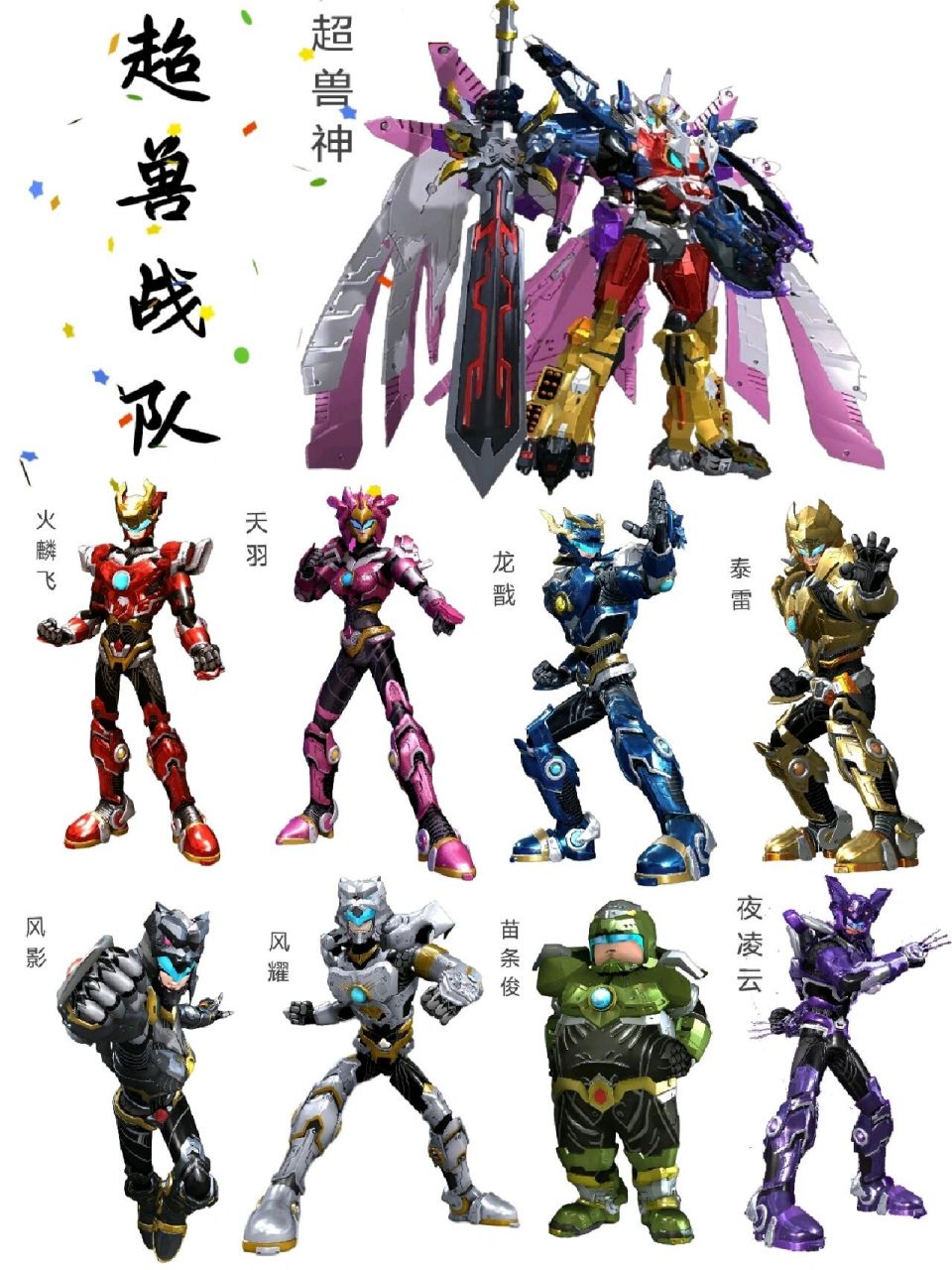 97火麟飞 武装:幻麟武装 闪驰:幻麟闪驰 超兽:幻麟兽—幻麟神 绝招