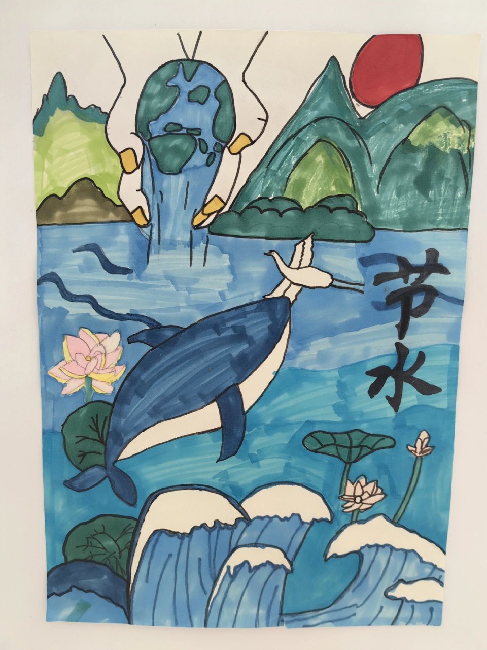 节水手画报 记录下孩子们的节水手画报 节约用水,从你我做起哦!