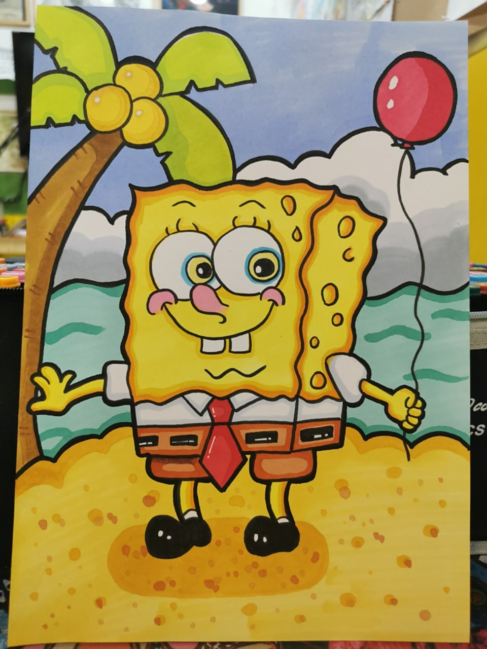 海绵宝宝 儿童画简笔画马克笔临摹 总是忘记拍线稿 临摹的司徒老师的