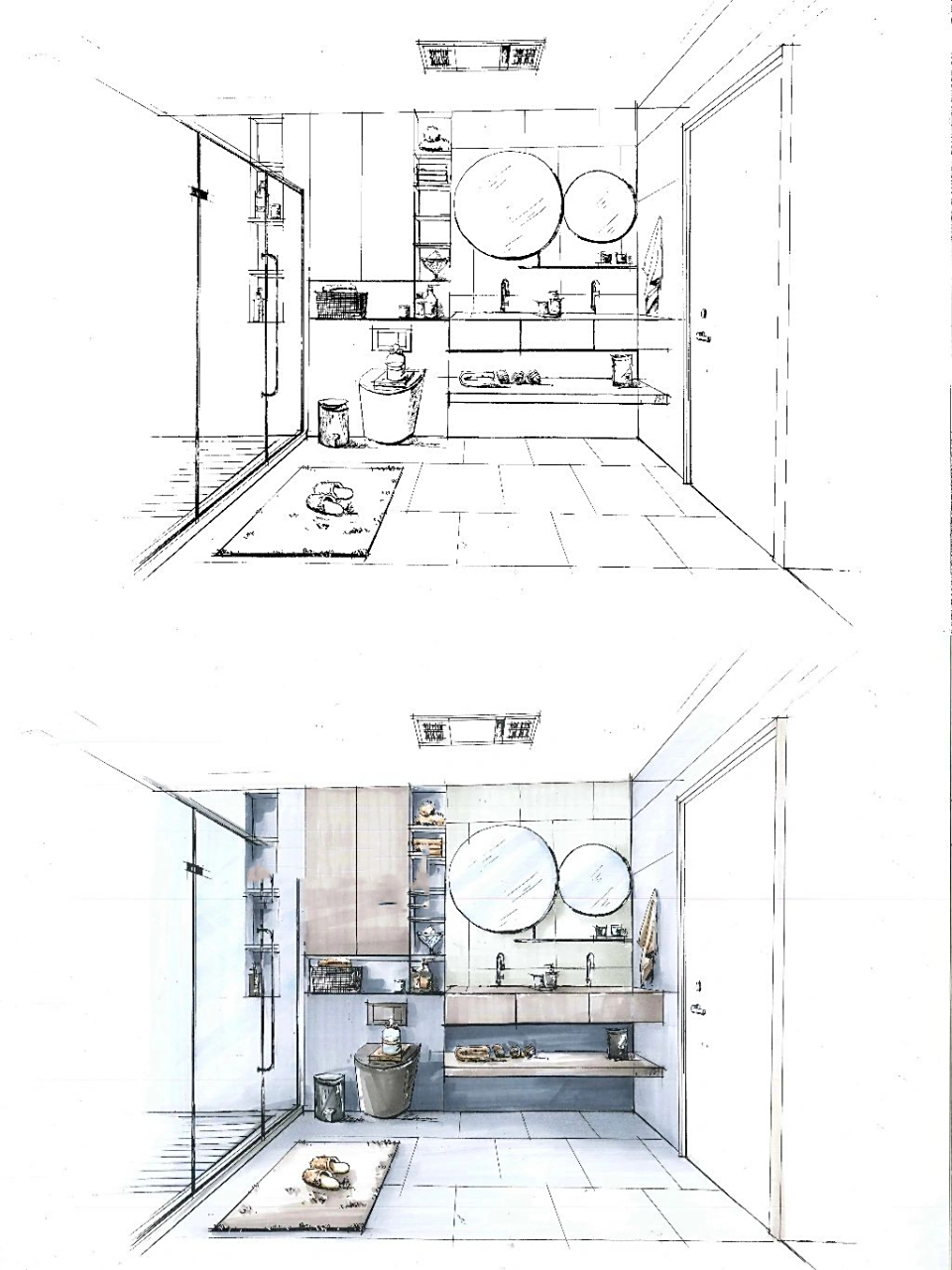 手绘效果图写生卫生间 尺寸:a3 风格:现代