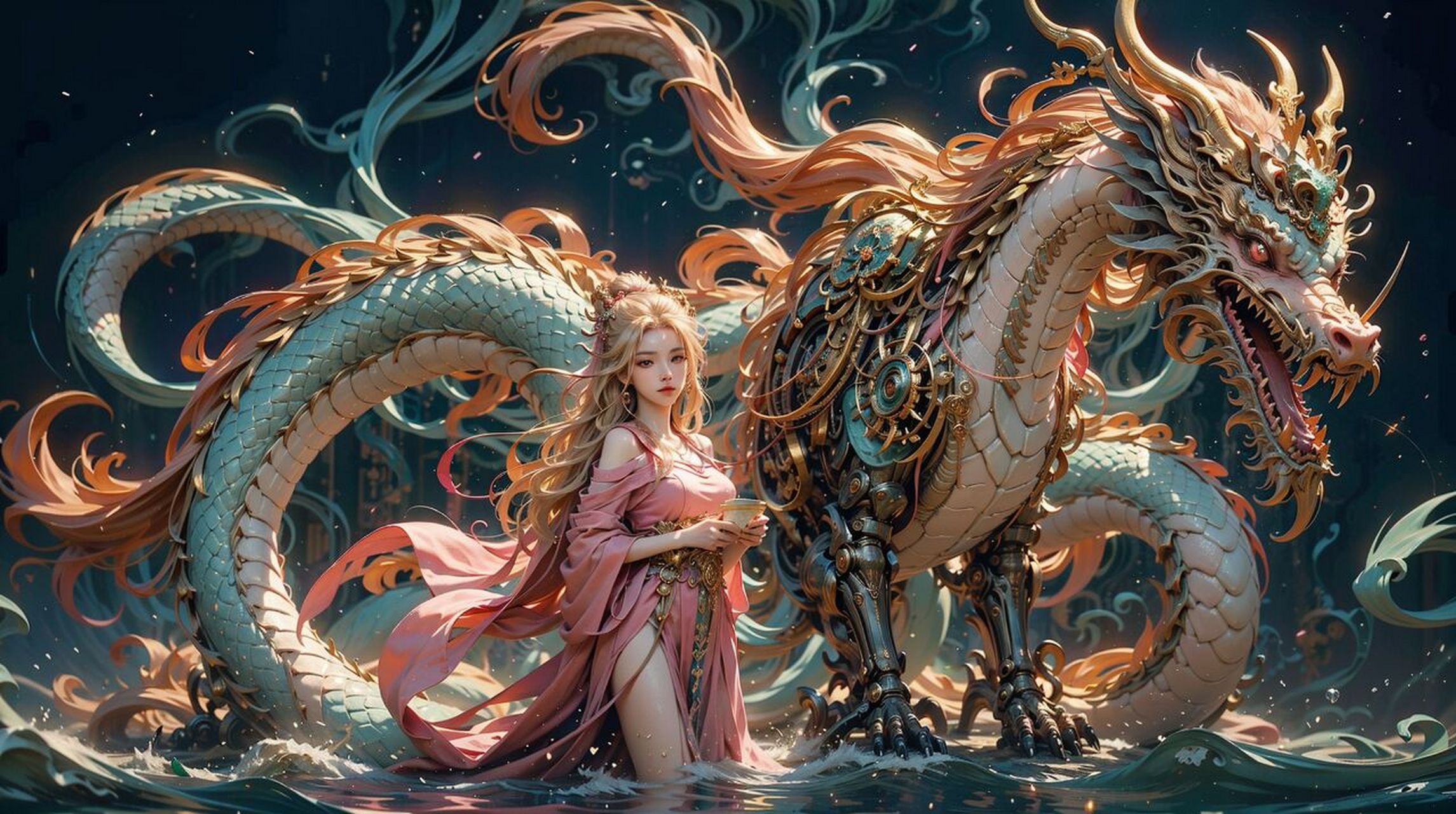 粉色敦煌神女 | 龙鳞闪烁着神秘的华彩 在古老的敦煌,一个粉色古风