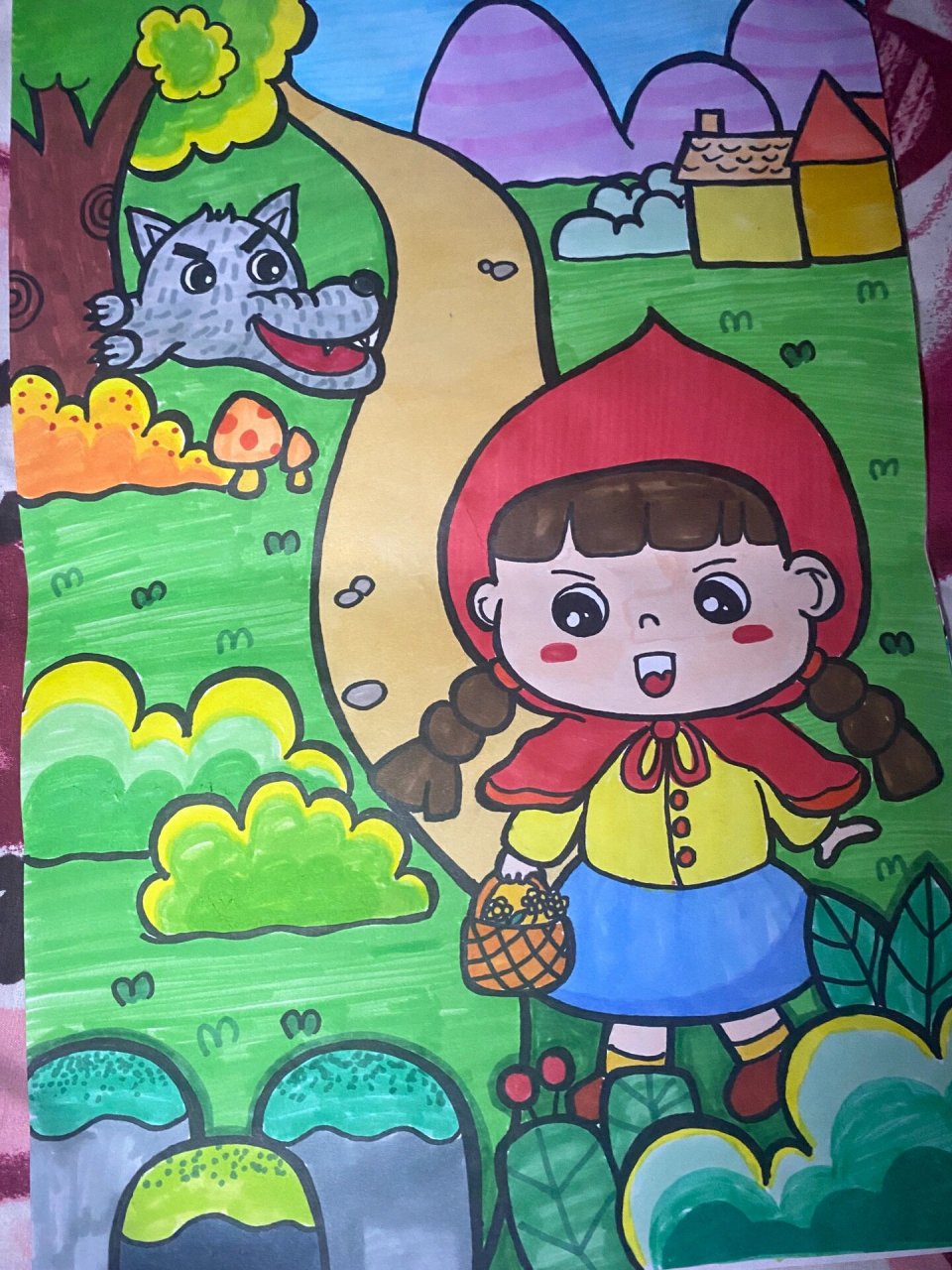 儿童画《小红帽》 交作业啦