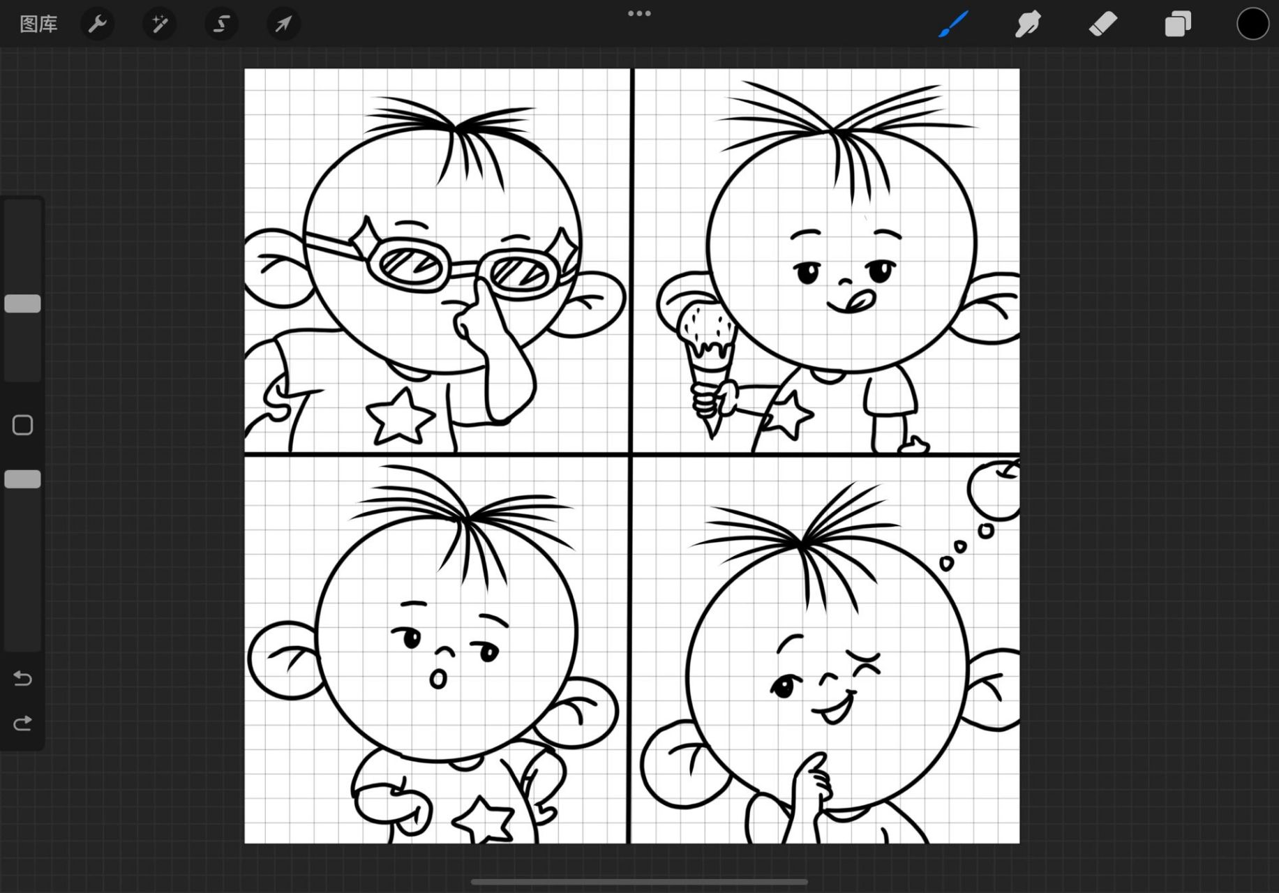 图图四宫格简笔画|(附线稿) "我叫胡图图,今年三岁,我的爸爸叫胡英俊