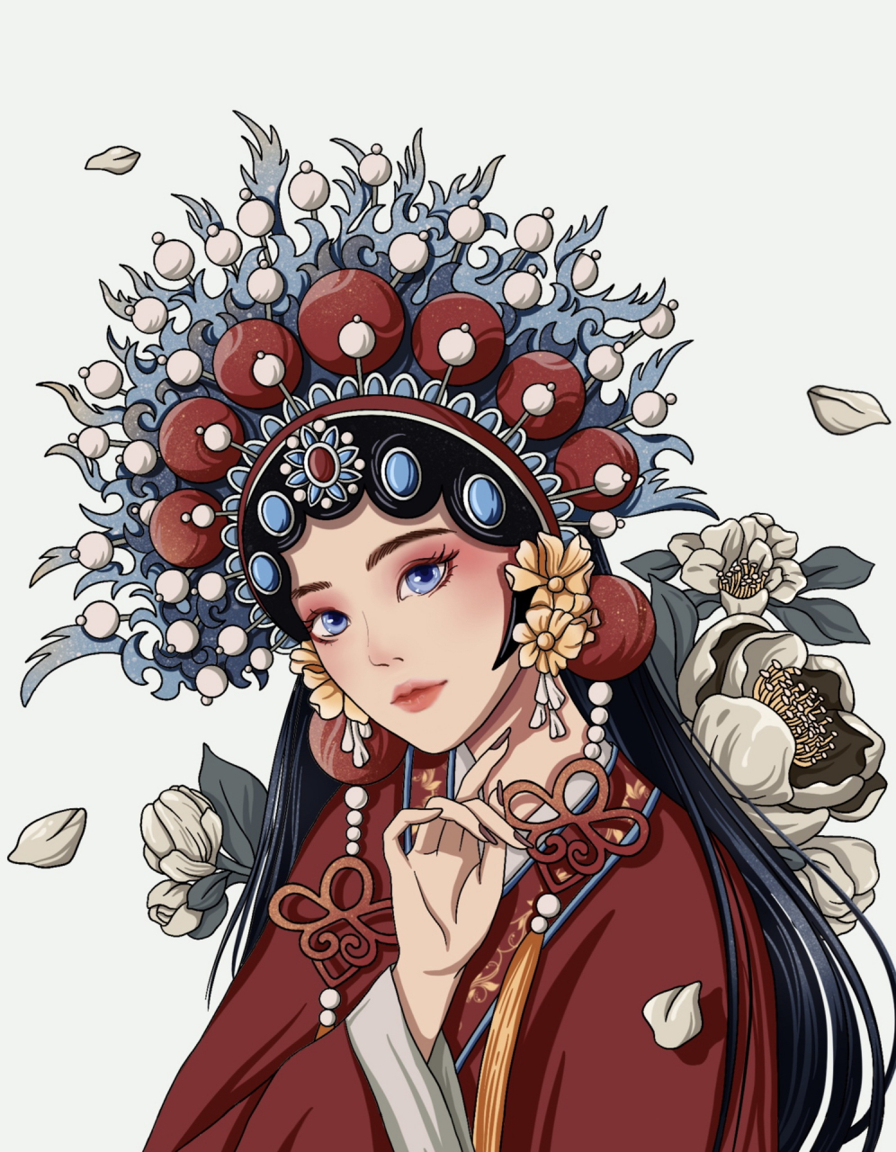 国潮风/手绘戏剧人物插画 国潮来袭 ～ 京剧凤冠也太好看了