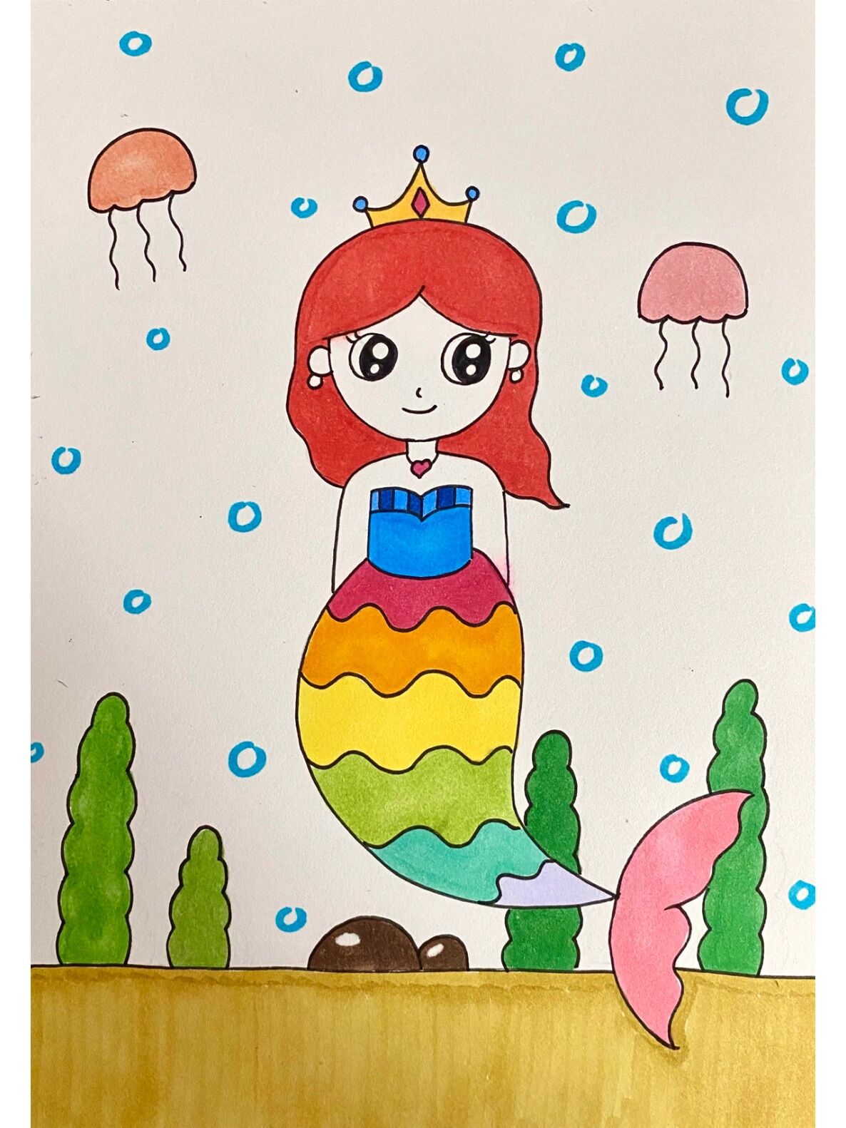 美人鱼儿童创意画 简单适合5-7岁小朋友