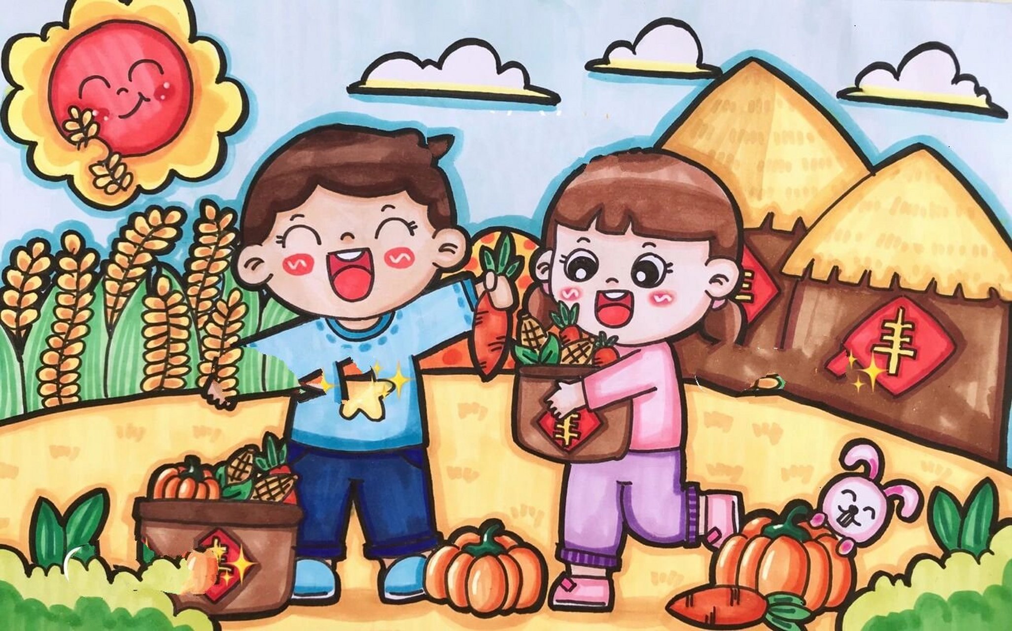 《秋天来了》主题儿童画 幼师考编必备 适用题目:《秋天来了》,《丰收