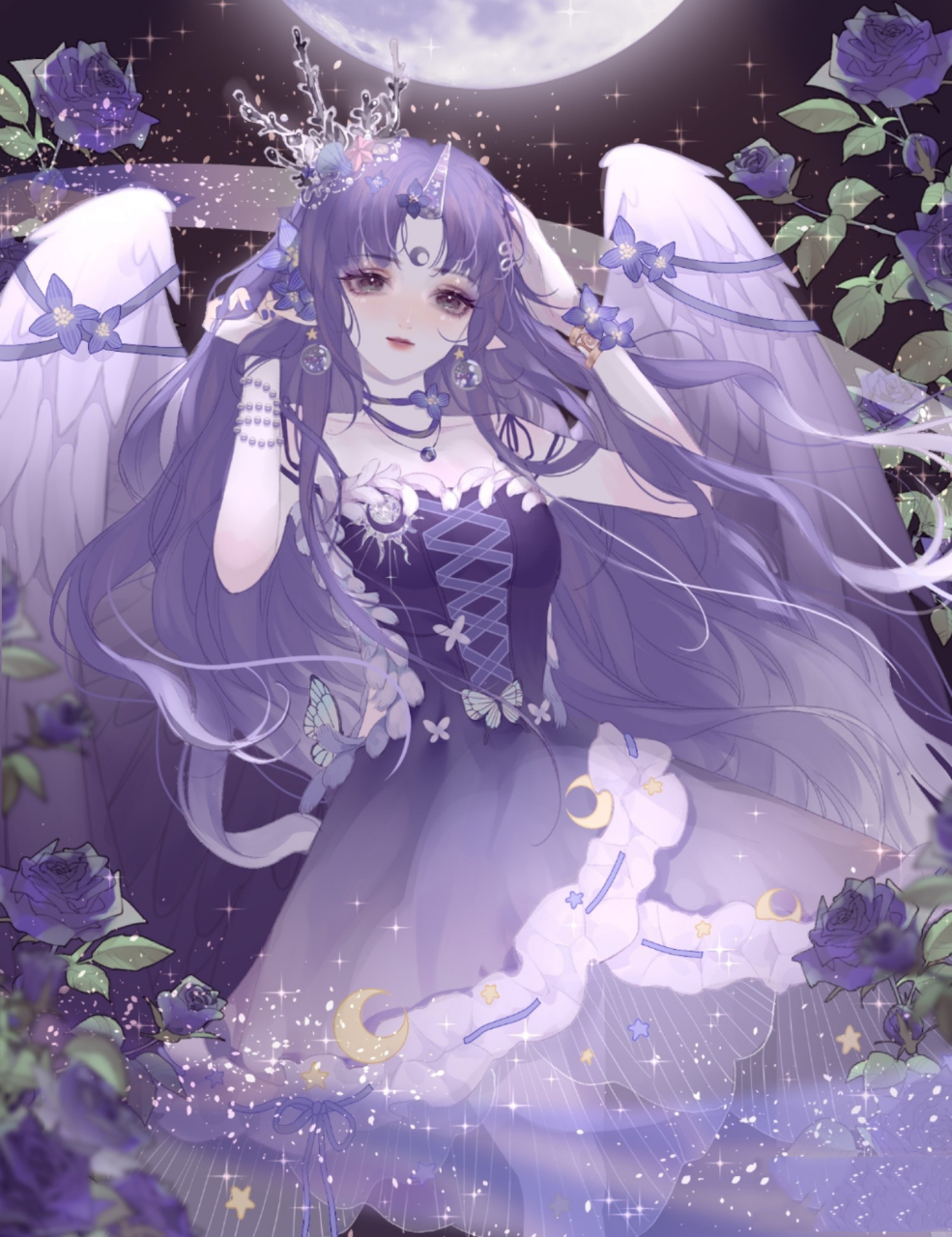 梦幻紫色月亮动物独角兽女孩系列头像 写完作业啦 !