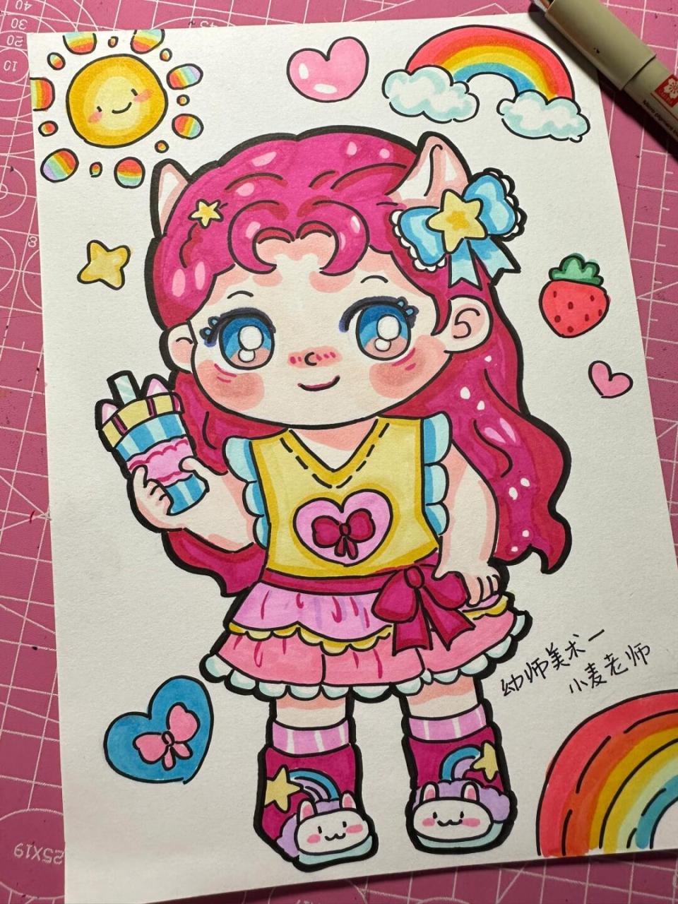 多巴胺女孩造型9799—幼师儿童画,简笔画 可可爱爱的小女孩[亲吻]