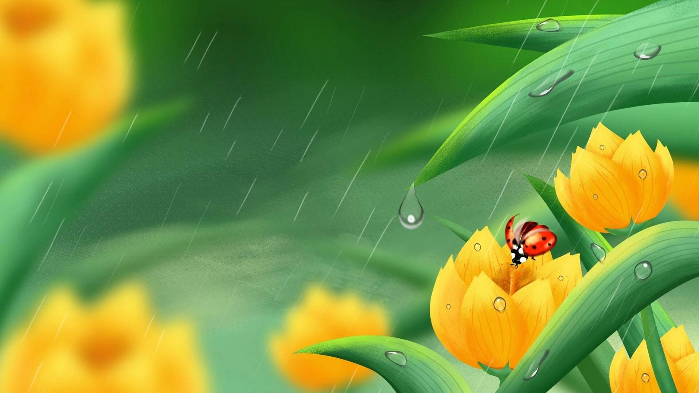 绿色小清新谷雨节气手绘插画横屏展板背景图 96哈喽,各位宝子好