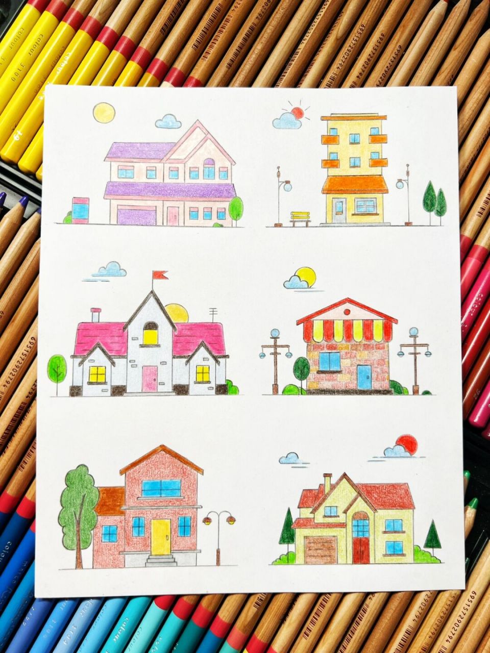 铅笔房子简笔画涂色图片