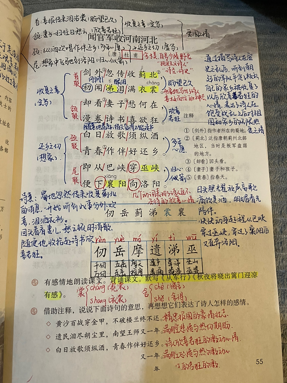 五年级下册语文9古诗三首课堂笔记 《从军行》 《秋夜将晓出篱门迎凉