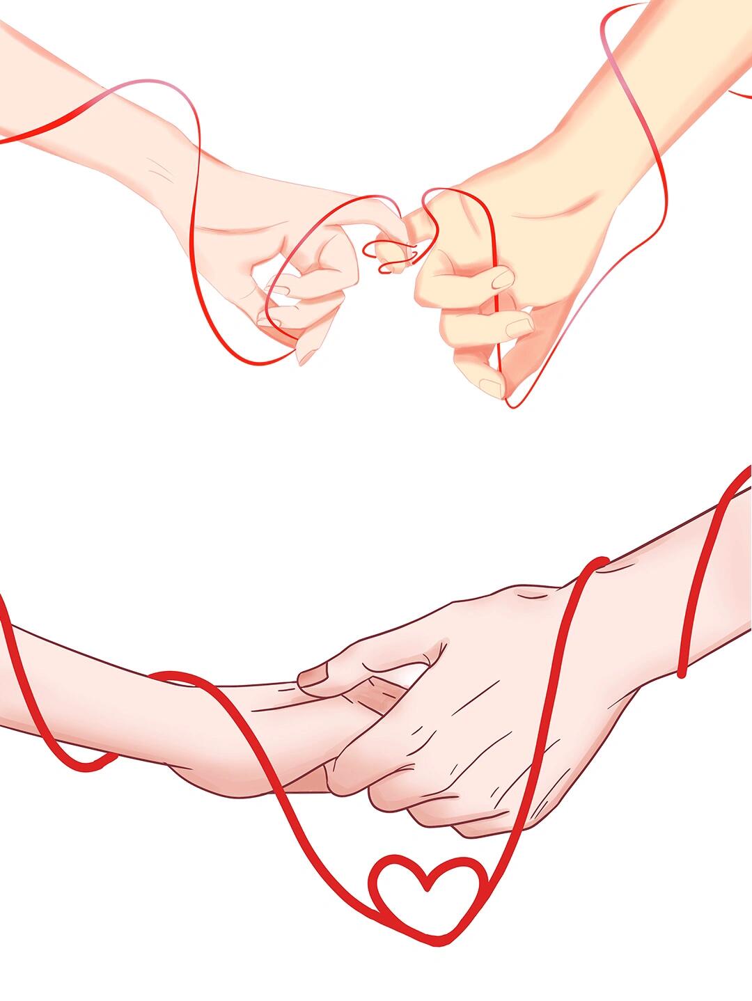 彩色手绘情侣牵手|情人节浪漫唯美免扣插画