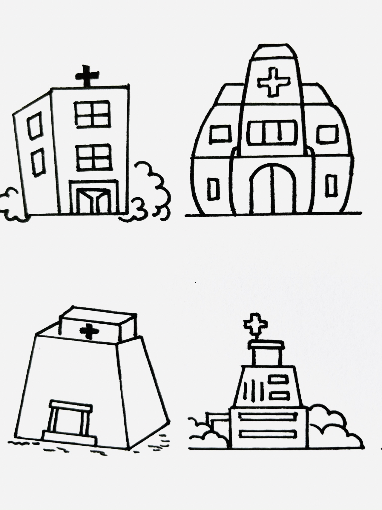 【简笔画】医院97 分享一组建筑简笔画