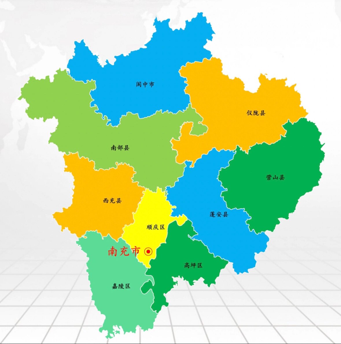 四川省各市州政区图(十三):南充市 南充市总面积1.