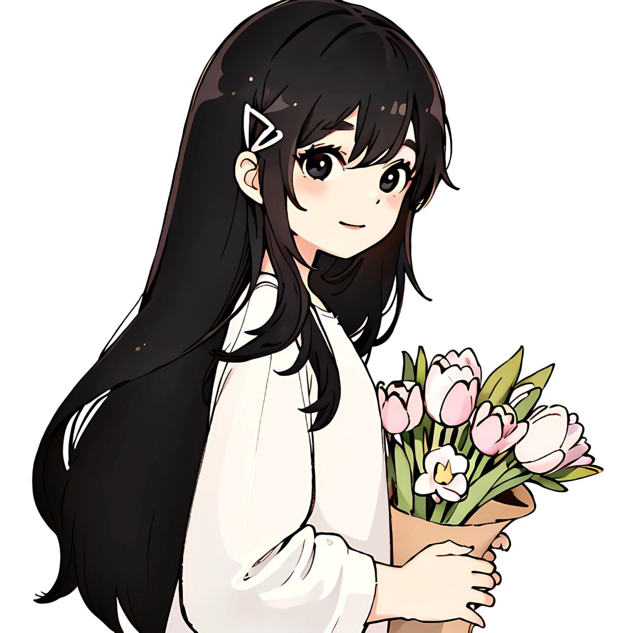 捧花女孩|闺蜜简约可爱头像,小清新画风  小清新头像,闺蜜头像