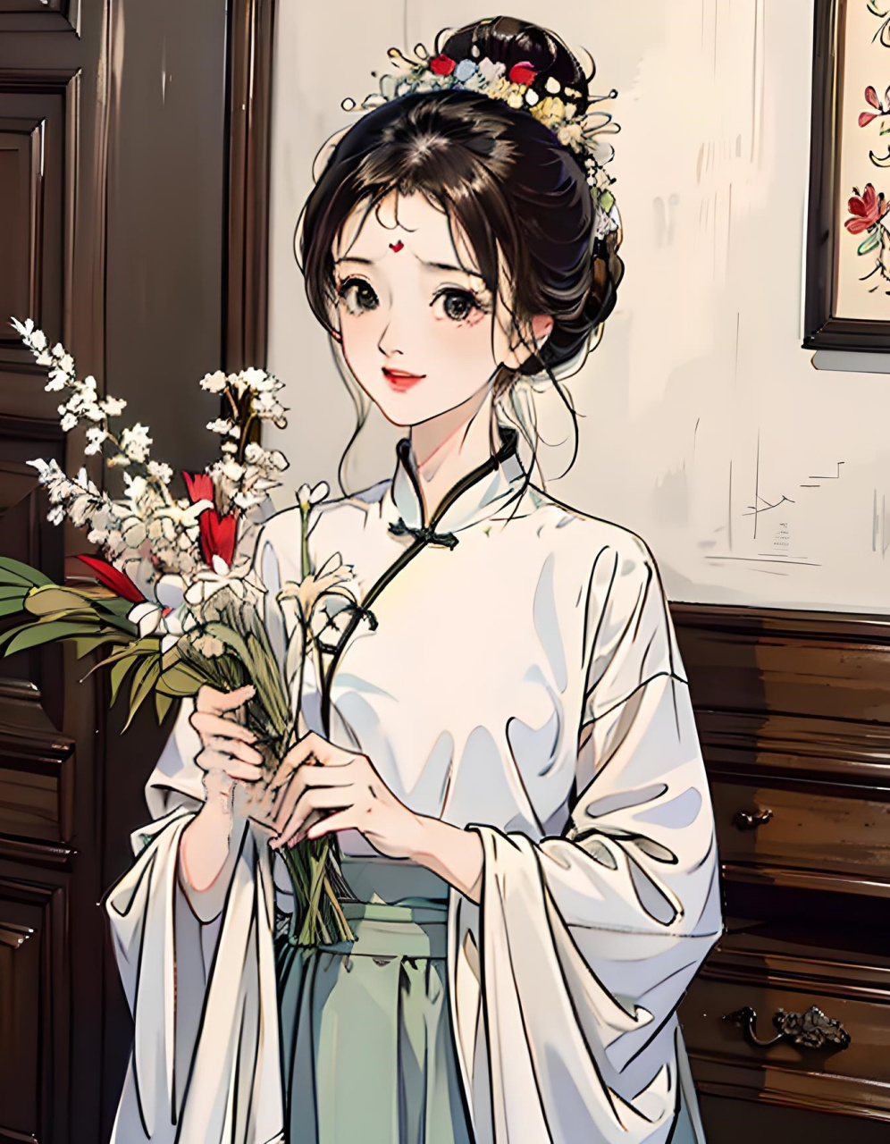古风捧花少女