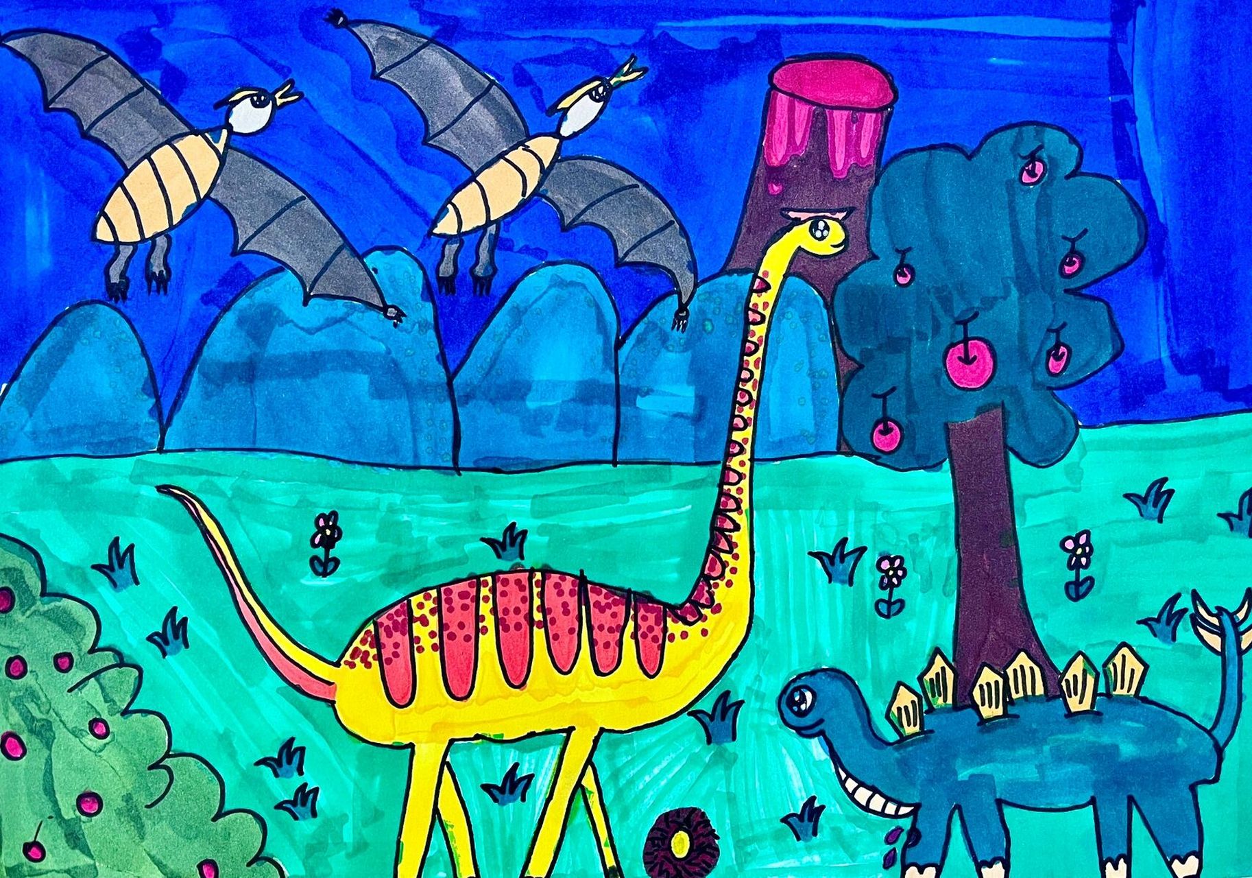 三年级上册美术《恐龙世界》学生作品 了解恐龙的分类以及不同的特点