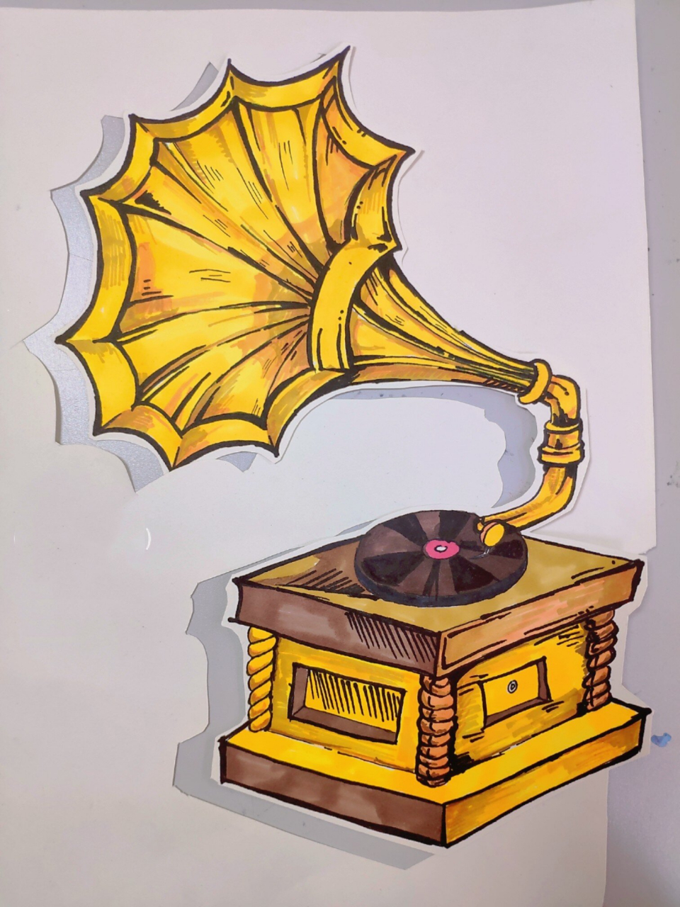 创意素描联想绘画～《音乐90留声机》 留声机是一种用来放送唱片