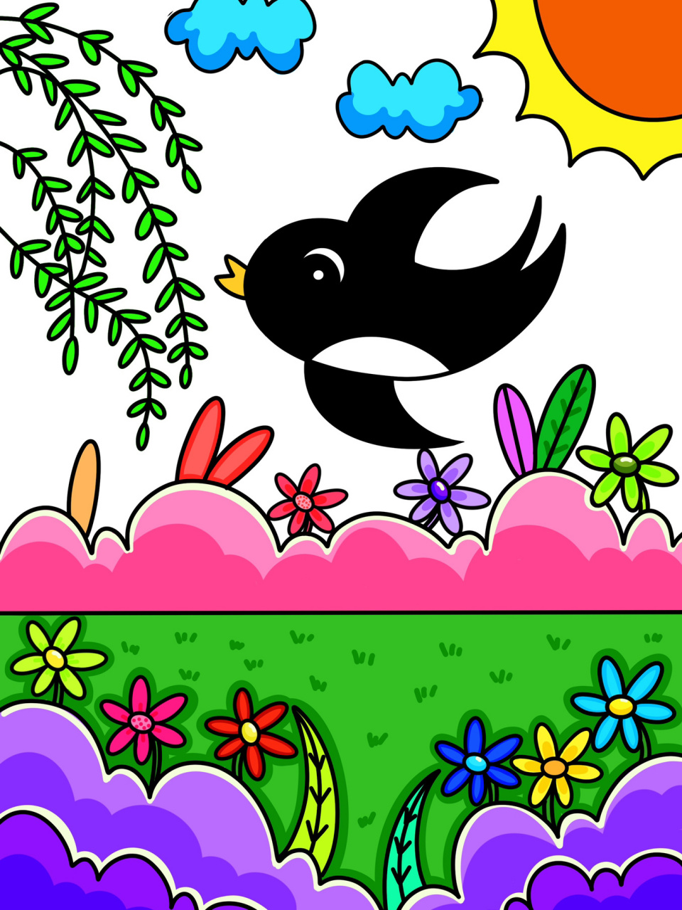 春天主题画 儿童画 简笔画 创意画 线稿 #创意美术儿童画# #儿童简笔